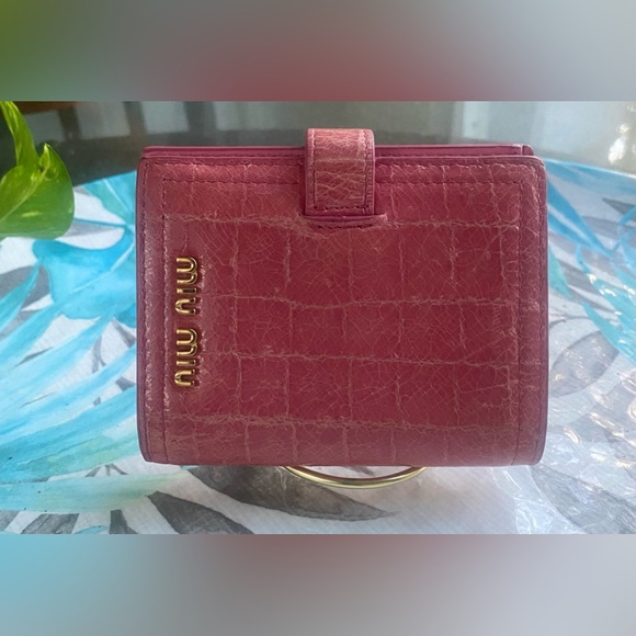 MIU MIU Pink Croc Trifold Wallet | - Picture 14 of 14